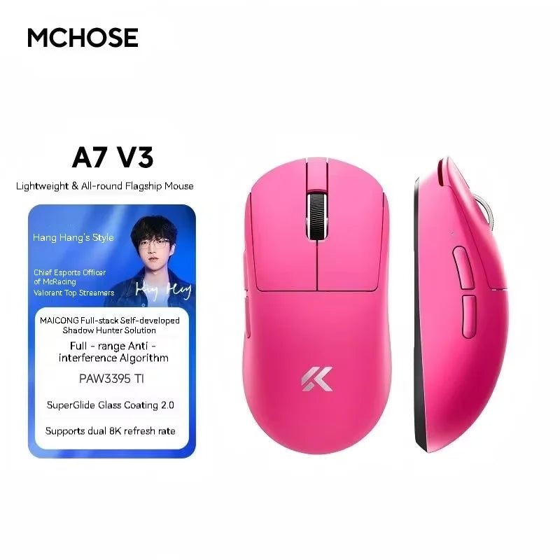 MCHOSE A7 V3 Ultra Gaming Mouse PAW3955Ti Super Sensor 20000FPS Tracking Accuracy 8kHz Polling Rate Low Latency Super Glide