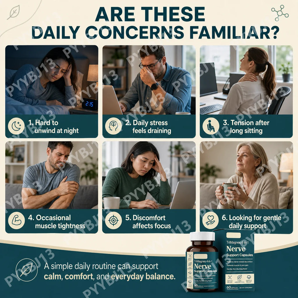 4-in-1 Magnesium Nerve Support Capsules with Citrate Glycinate Malate & Turmeric Extract, 60 CT, Fast Absorption Formula