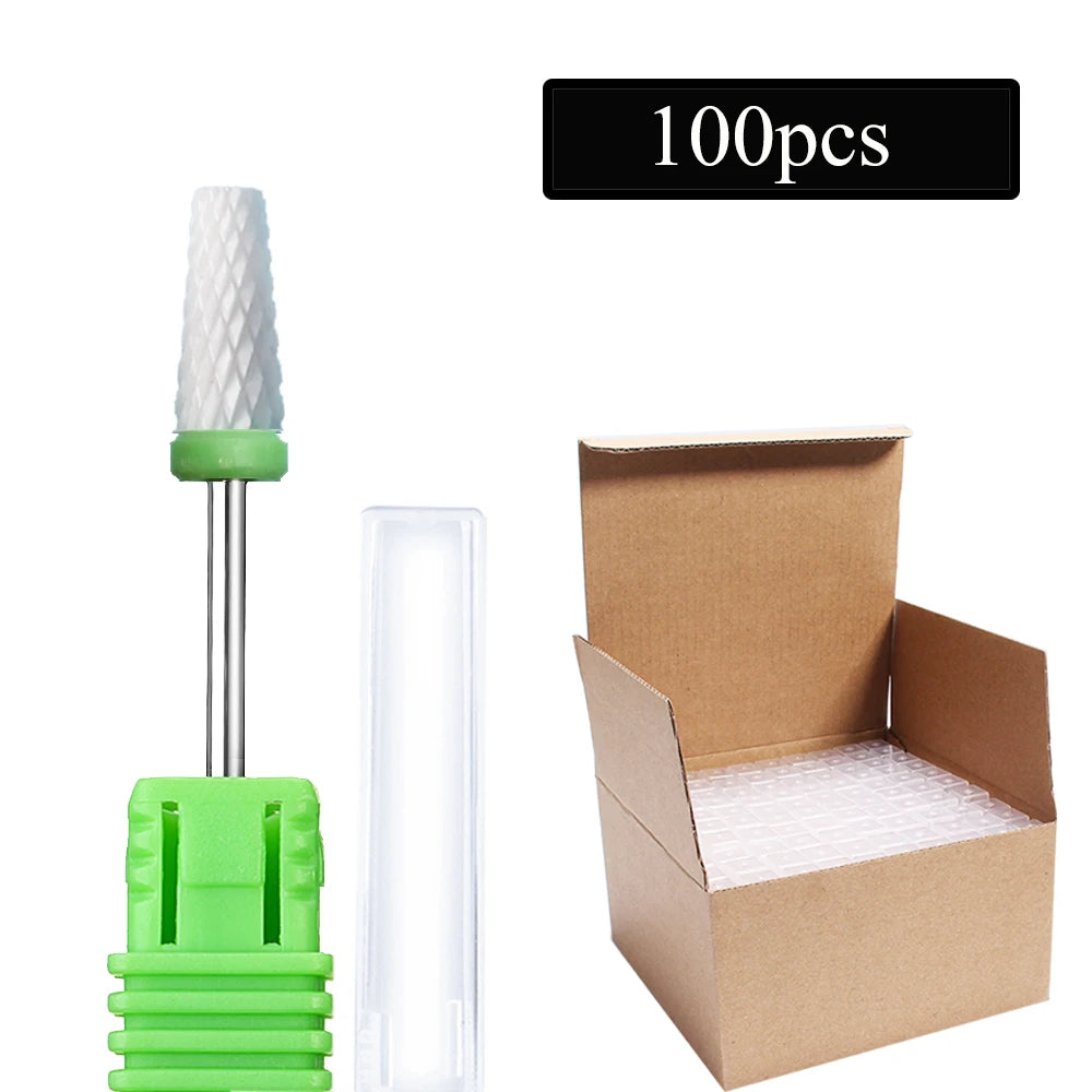 100pc/Set Nail Drill Bit Rotary Ceramic Bits Electric Manicure Milling Cutter For Machine Cuticle Remove Burr Nail Tool