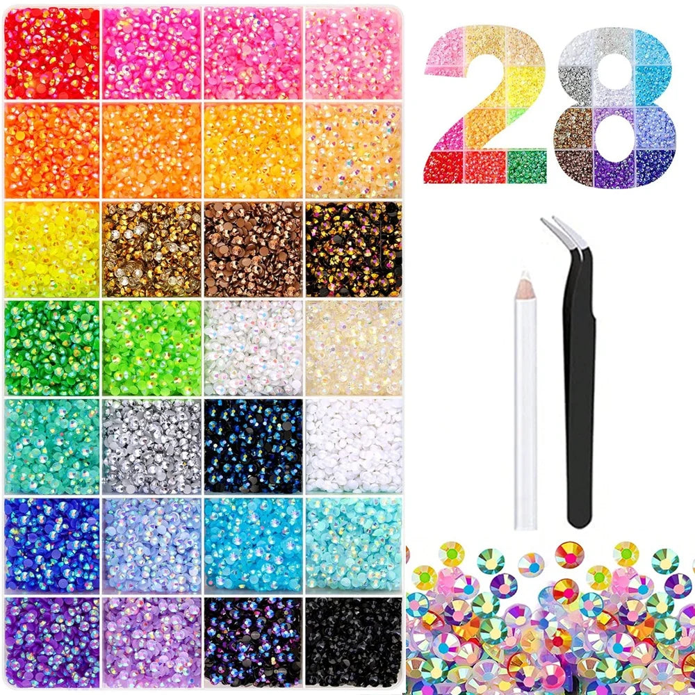 3/4/5mm 24-Color Bedazzling Kit Ab Resin Jelly Flat-Back Rhinestone Set Diamond Decoration Crystal Mixed Color Gems Suitable for DIY Phone Cases, Clothing, Water Bottles, Decorations, Crafts, Fabric Clothing, Shoes, Hats, Hol