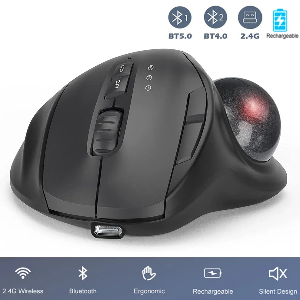 Ergonomic Wireless Trackball Mouse Easy Thumb Control Precision Smooth Tracking, Ergonomic Comfort Design, for Windows, PC Mac