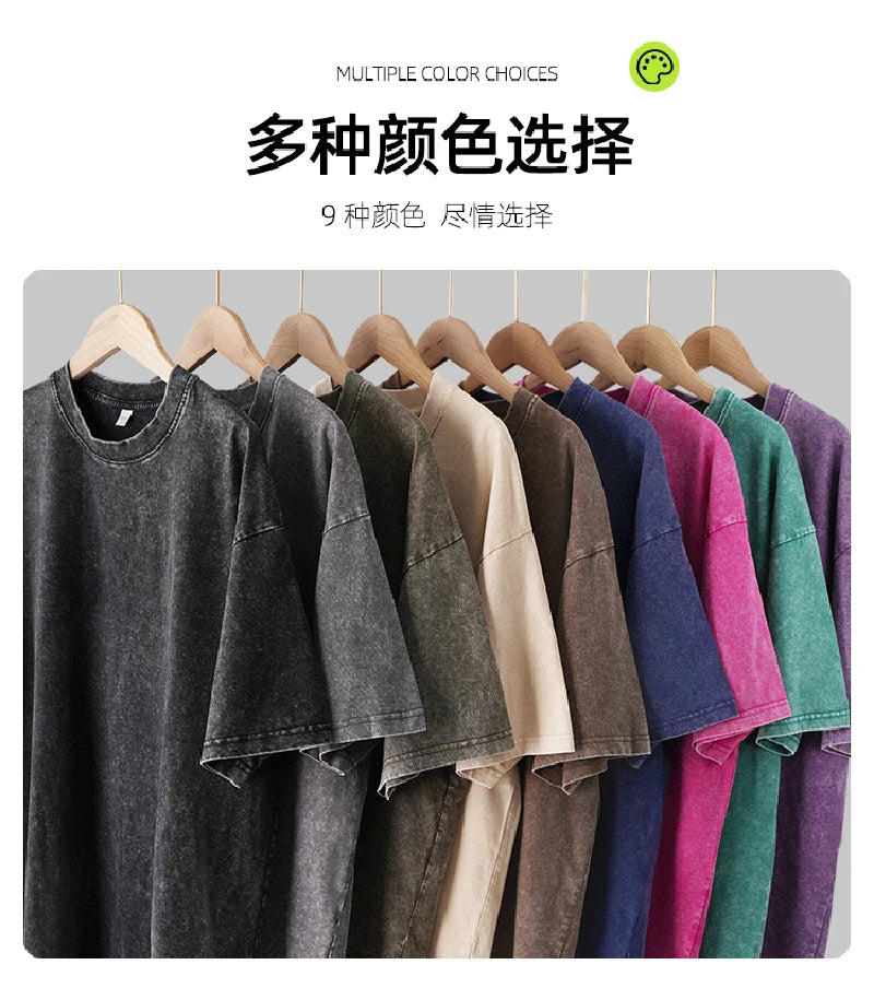 Oversized Printed Tshirts Men Gym Vintage Heavyweight T Shirts Cotton Workout Acid Wash Baggy Tees Street Fashion Tops Unisex
