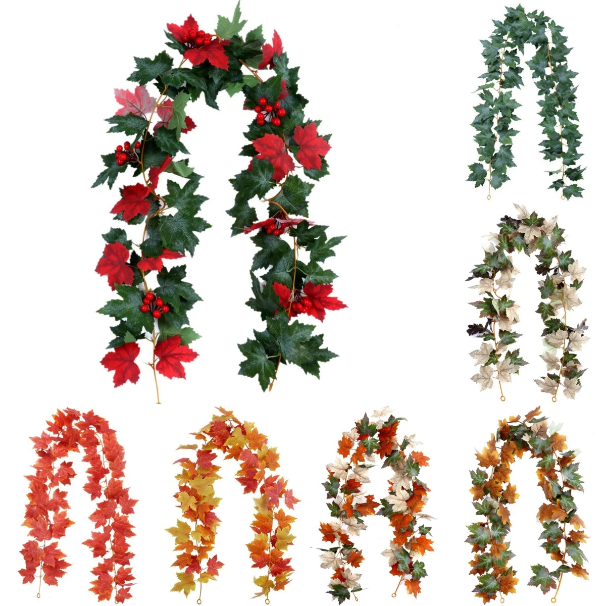 175cm Artificial Fall Maple Leaf Garland Fake Plants Autumn Decor Leaves Vine For Thanksgiving Halloween Festivals Wedding Decor