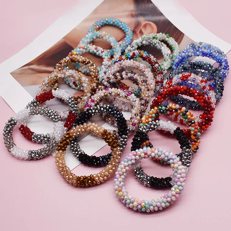 Mixed Color Trendy Glass Bead Bracelet Elastic Handmade Strand Bracelets for Women Gift New Hair Accessory Glass Beads Bracelet