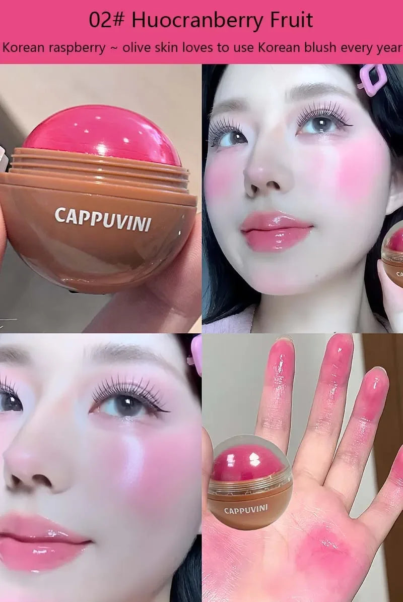 Cappuvini Juice Blush Ball Water Light Blusher Brightening Face Easy Color Multi-Use Blush Makeup Suitable for Lips and Cheeks