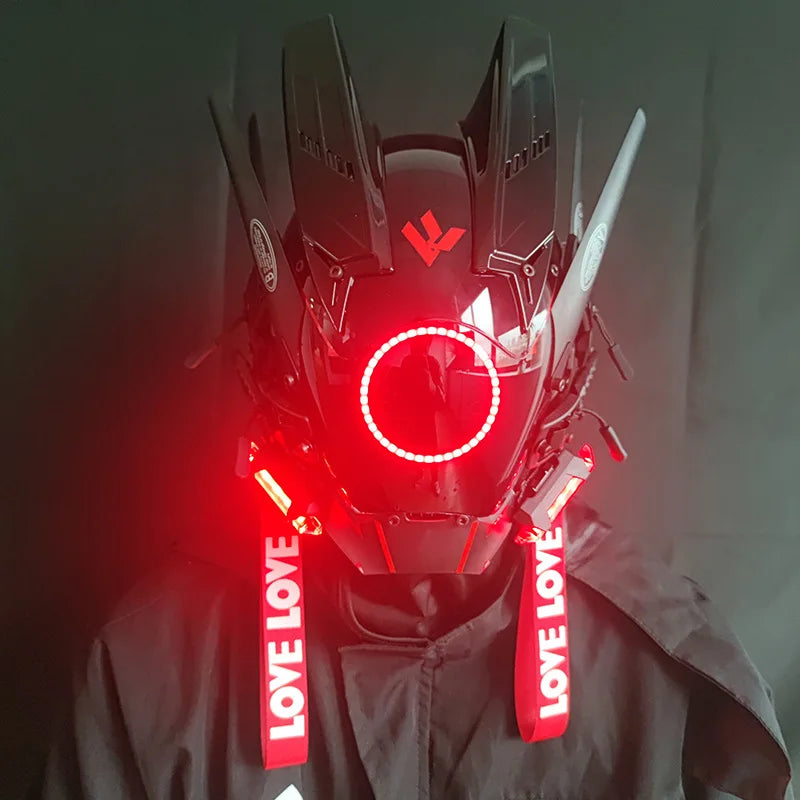 Cyber punk Mask LED Hairstyle Braid Halloween Christmas Role Playing Helmet Party Adult Gift ﻿