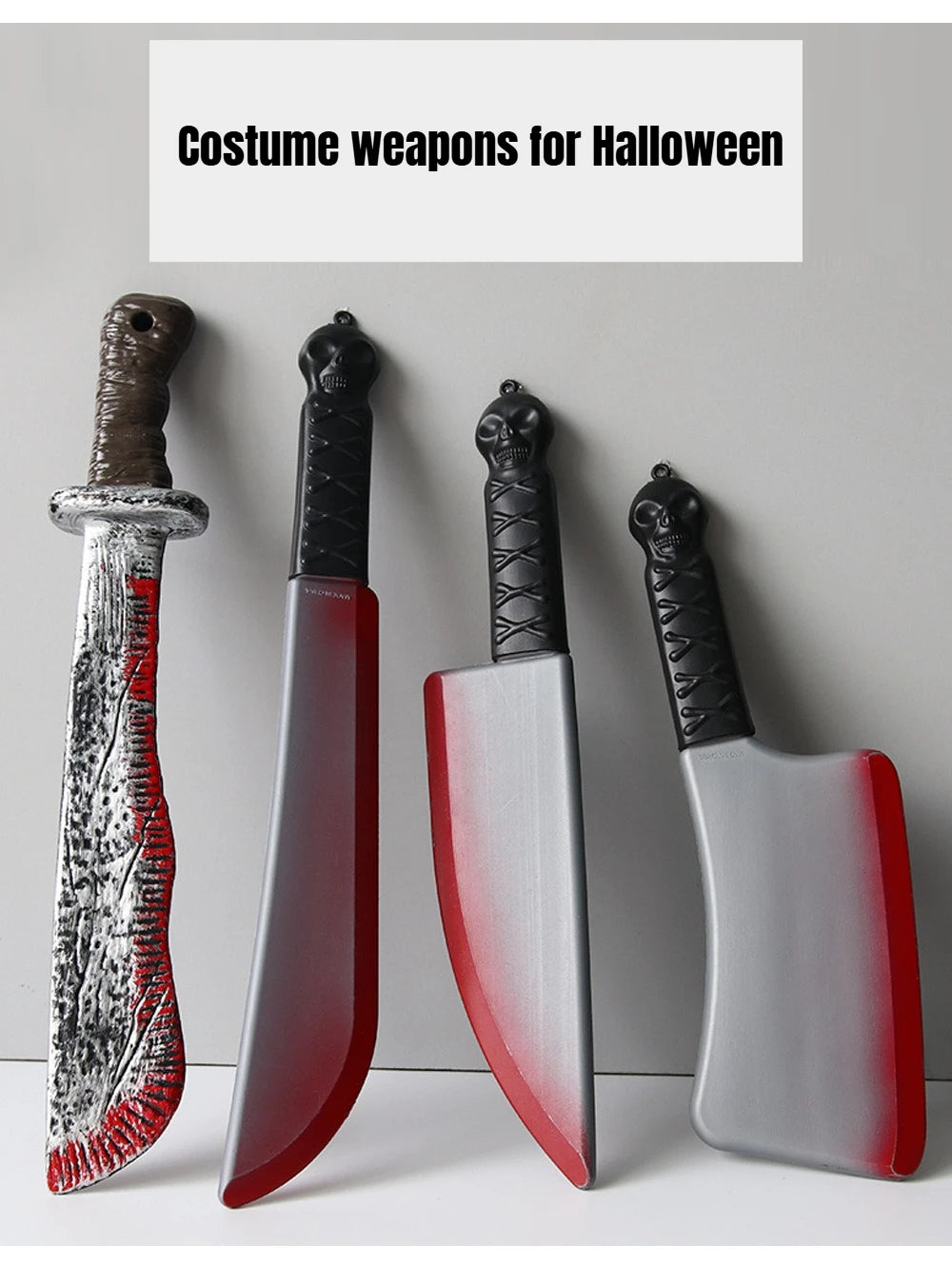 Halloween realistic props - blood-spreading axes, chainsaws, plastic knives for costumes, party cosplay props