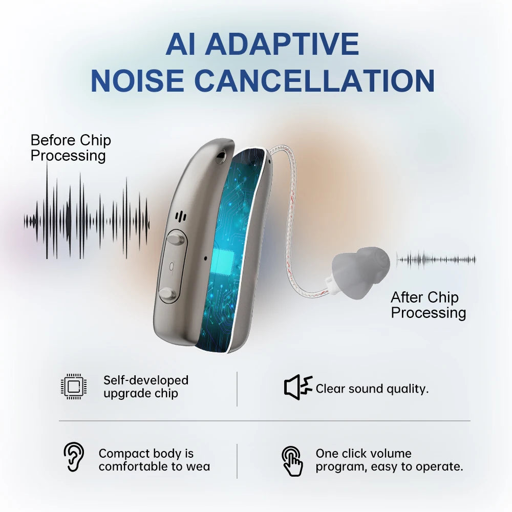 2025 Top Mirasing 10-Channel Digital BTE/RIC Hearing Aid - Rechargeable & Noise Cancelling with Portable Charging Case