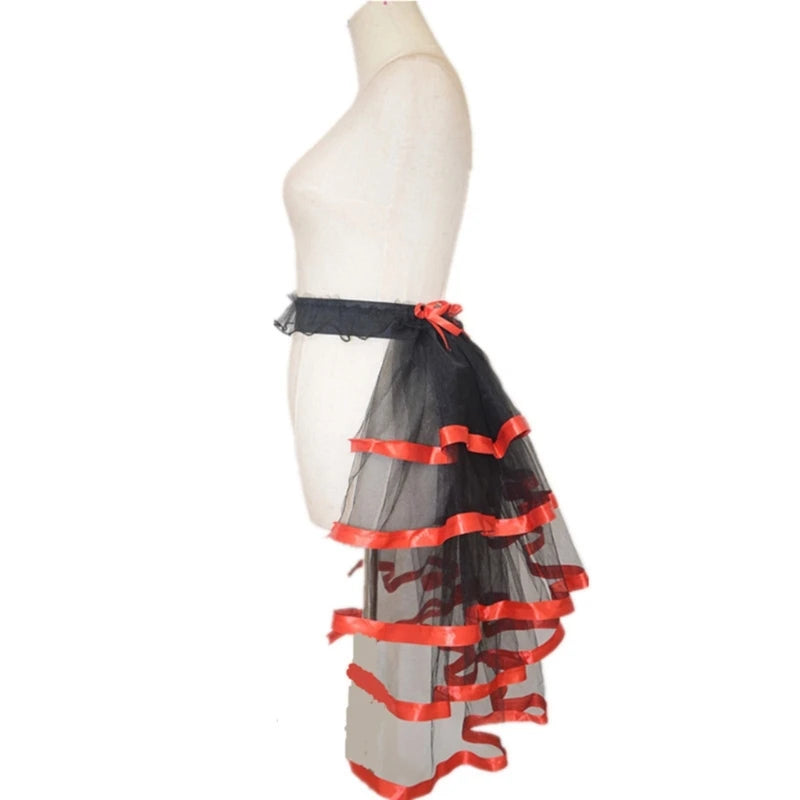 Summer Victorian Steampunk Bustle Skirt 5 Layered Tie-on Belt Tulle Tutu Overskirt Dance Performances Halloween Cosplay Costume
