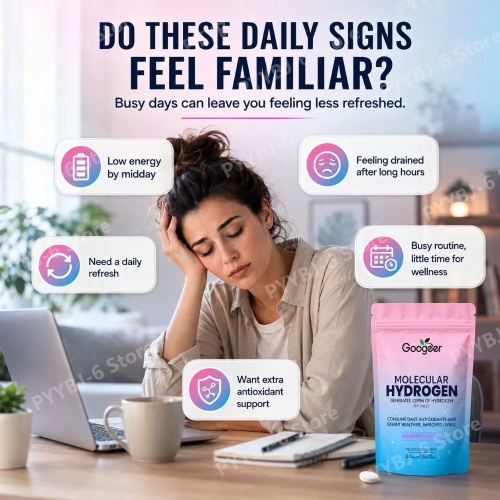Molecular Hydrogen Tablets 12PPM Raspberry Flavor Magnesium Effervescent Supplement Antioxidant Daily Wellness Support 30Tablets