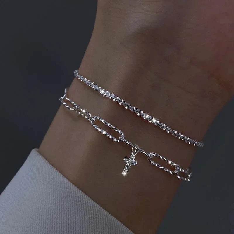 New Fashion Silver Color Double Layer Bracelet For Women Exquisite Simple Beads Chain Bracelet Jewelry Accessories