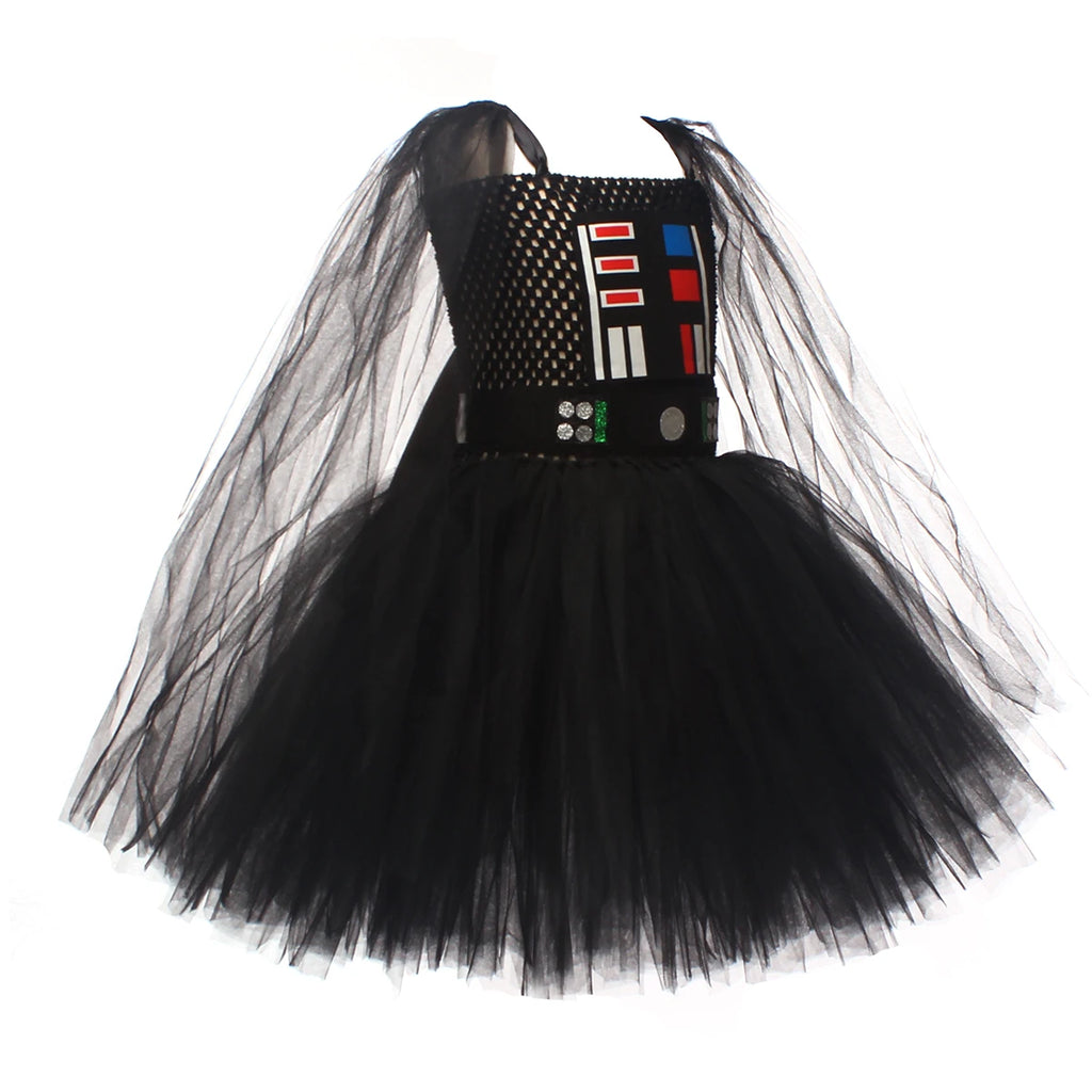 Girls Dark Star Villain Tutu Costume Dress Children Halloween Vader Outfit Kids Fancy Carnival Party Dress up Cosplay Clothes