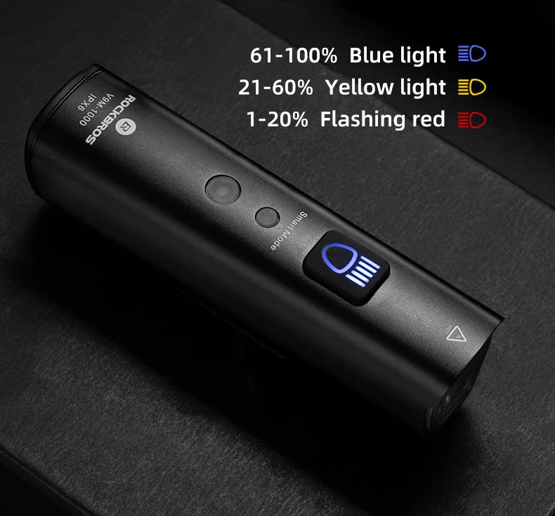 ROCKBROS Bike Light Bicycle Light Smart Vibration Sensing 1000Lumen 4000mAh 5 Modes Type-c LED Flashlight MTB Front Bike Lamp