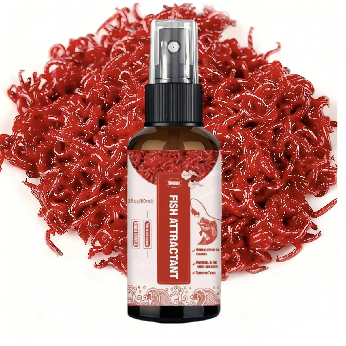 Powerful Fishing Bait Spray-Red Worm Liquid Attractant with Nozzle, Suitable for Freshwater/Salt Water Angling–Long Lasting Lure