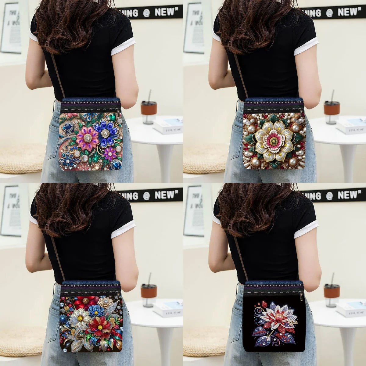 1 piece/set of DIY colorful mandala diamond art handbag, canvas shoulder bag with diamond painting crossbody bag