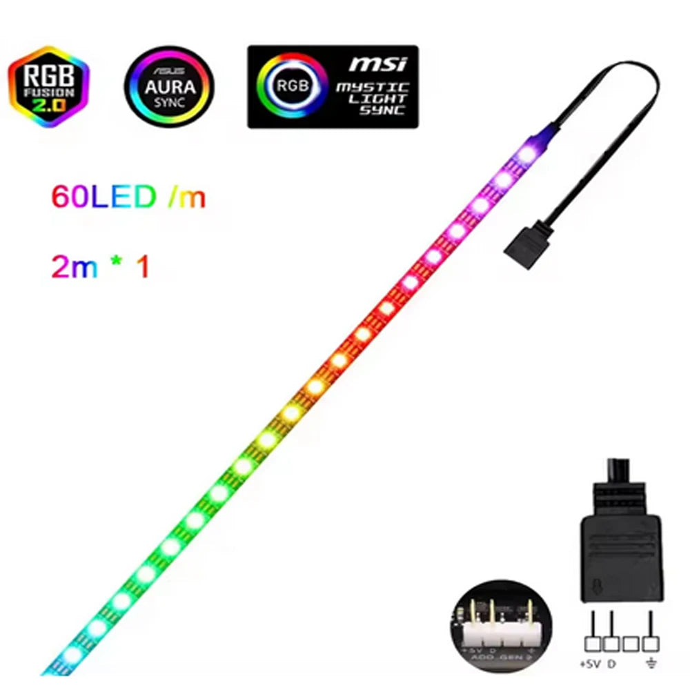 Addressable Rainbow PC Digital WS2812b LED Strip Light for 5V 3pin ARGB Header PC Case Asus Aura Sync RGBIC Fusion MSI Mystic