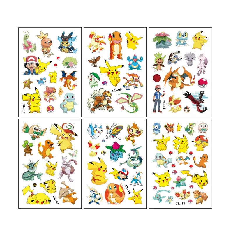 1Pcs New Pokemon Tattoo Stickers Pikachu Action Cartoon Temporary Tattoos For Funny Birthday Gift