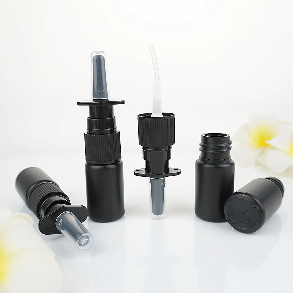 20/50/100pcs Customized 10ml HDPE Black Nasal Spray Bottle with Fine Black Nasal Sprayer Empty White Mist Nose Sprayer Bottle