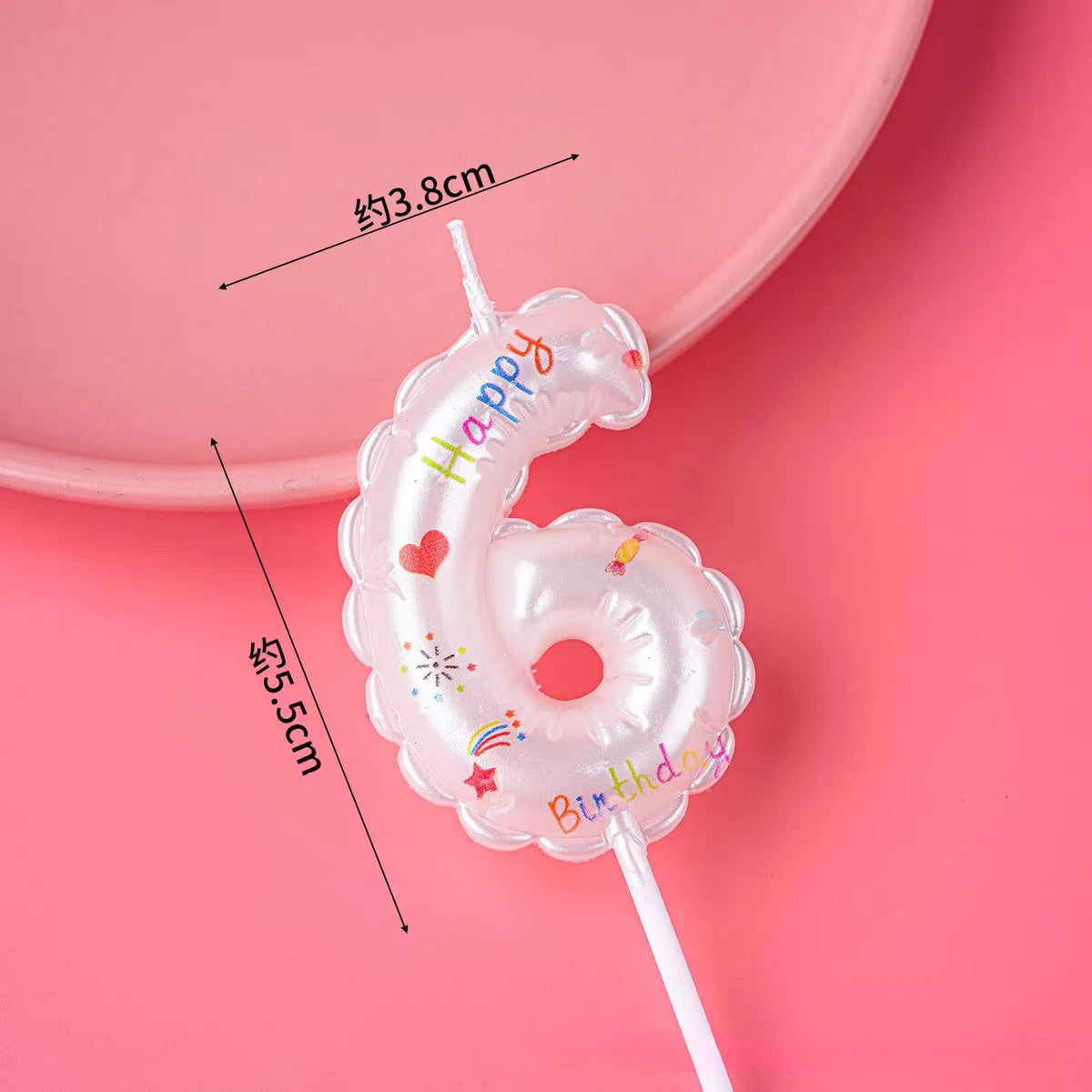 1pc Happy Birthday Candles, Princess Theme Cake Decoration, White Printed Pattern, Baby Shower Party Supplies, 0-9 Digital Numbe