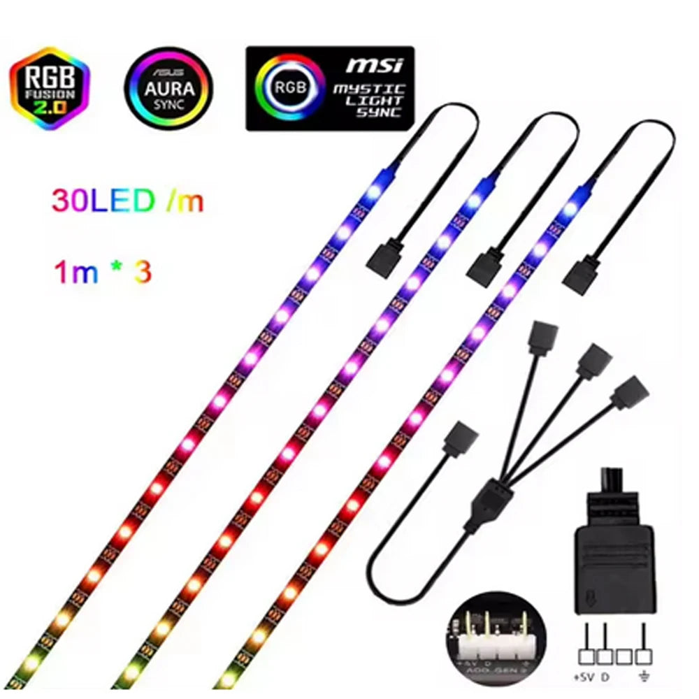 Addressable Rainbow PC Digital WS2812b LED Strip Light for 5V 3pin ARGB Header PC Case Asus Aura Sync RGBIC Fusion MSI Mystic