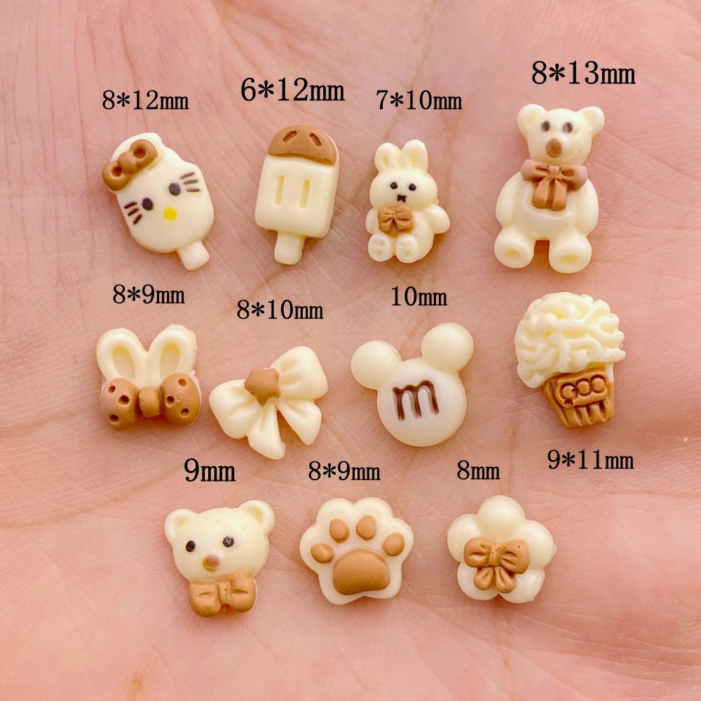 50 pieces mini cute cartoon popsicles, bear, rabbit series nail art charm flat bottom 3D nail decoration DIY nail accessories