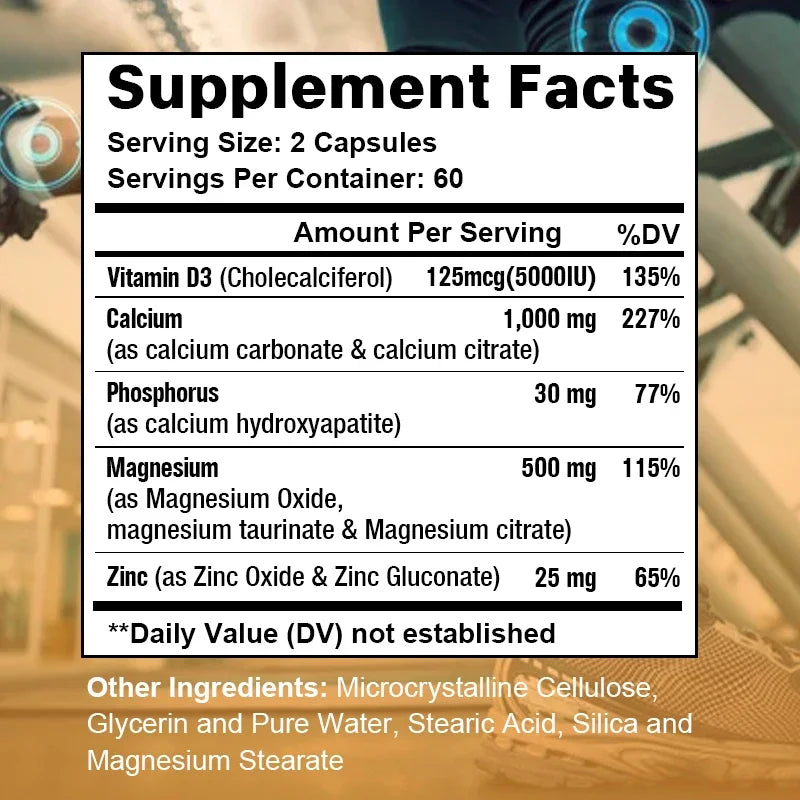 Daitea Calcium Magnesium Zinc Capsules Vitamin D3 helps support bones, teeth, heart, and enhance immune system function.