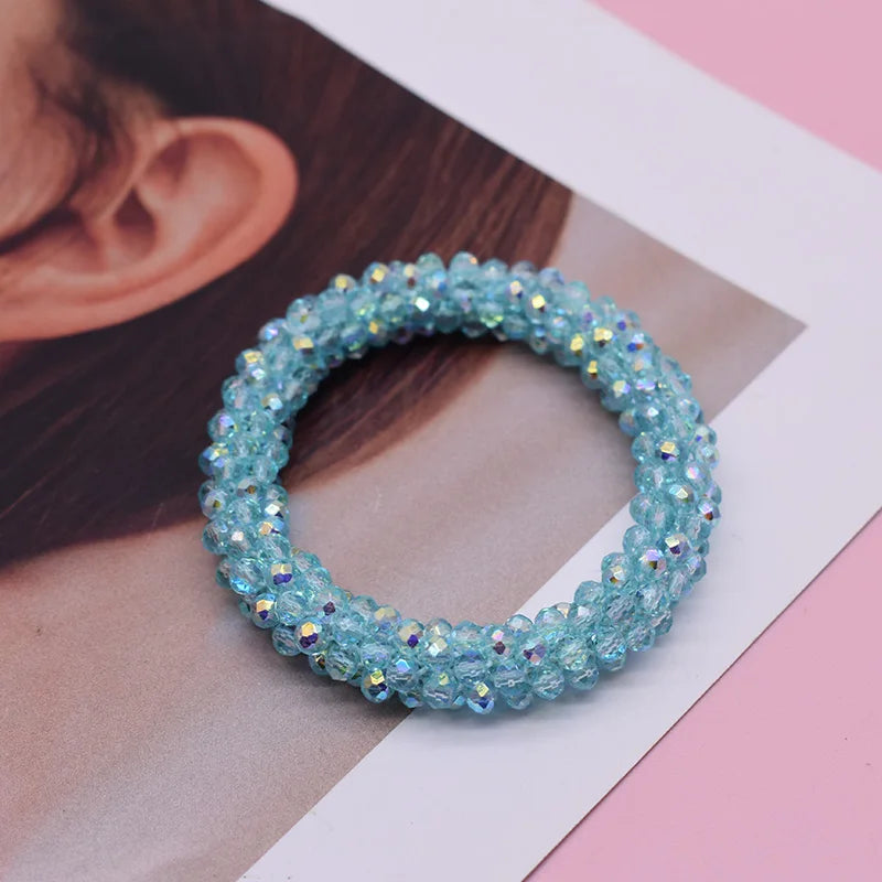Mixed Color Trendy Glass Bead Bracelet Elastic Handmade Strand Bracelets for Women Gift New Hair Accessory Glass Beads Bracelet