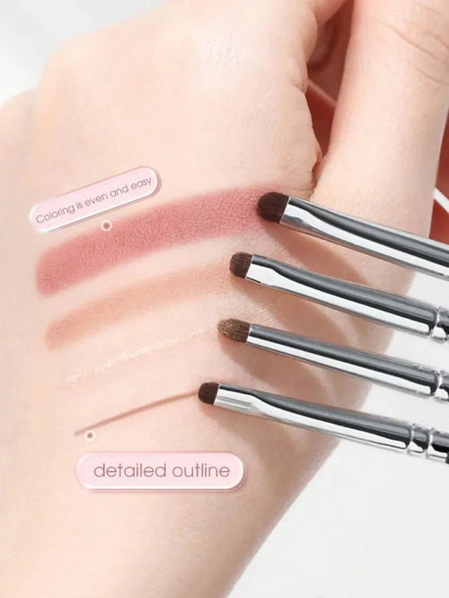 1 Set Of 4 Black Eye Detail Makeup Brushes Pony Hair Precision Eye Shadow Lying Silkworm Brightening Eyeliner Applicator Small