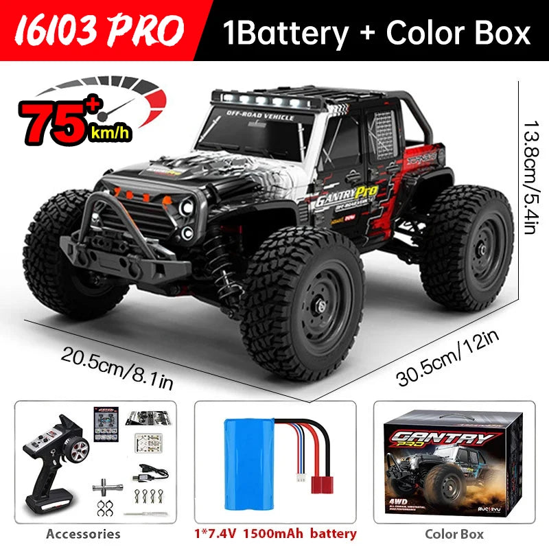 WLtoys 16101 Pro 1:16 75KM/H 4WD RC Car With LED Light 2.4G Remote Control Cars High Speed Drift Monster Truck for Children Gift