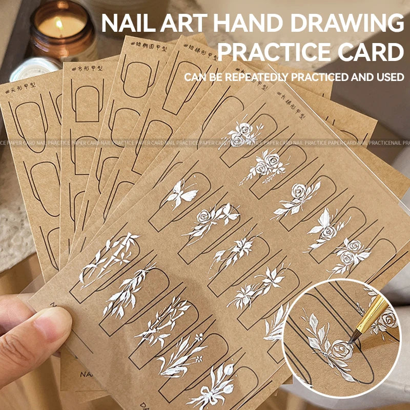 12/8/4 Pcs Nail Art Practice Paper Template Book Manicure Tool UV Gel Polish Guide Drawing Painting Book for Learning Nail Art