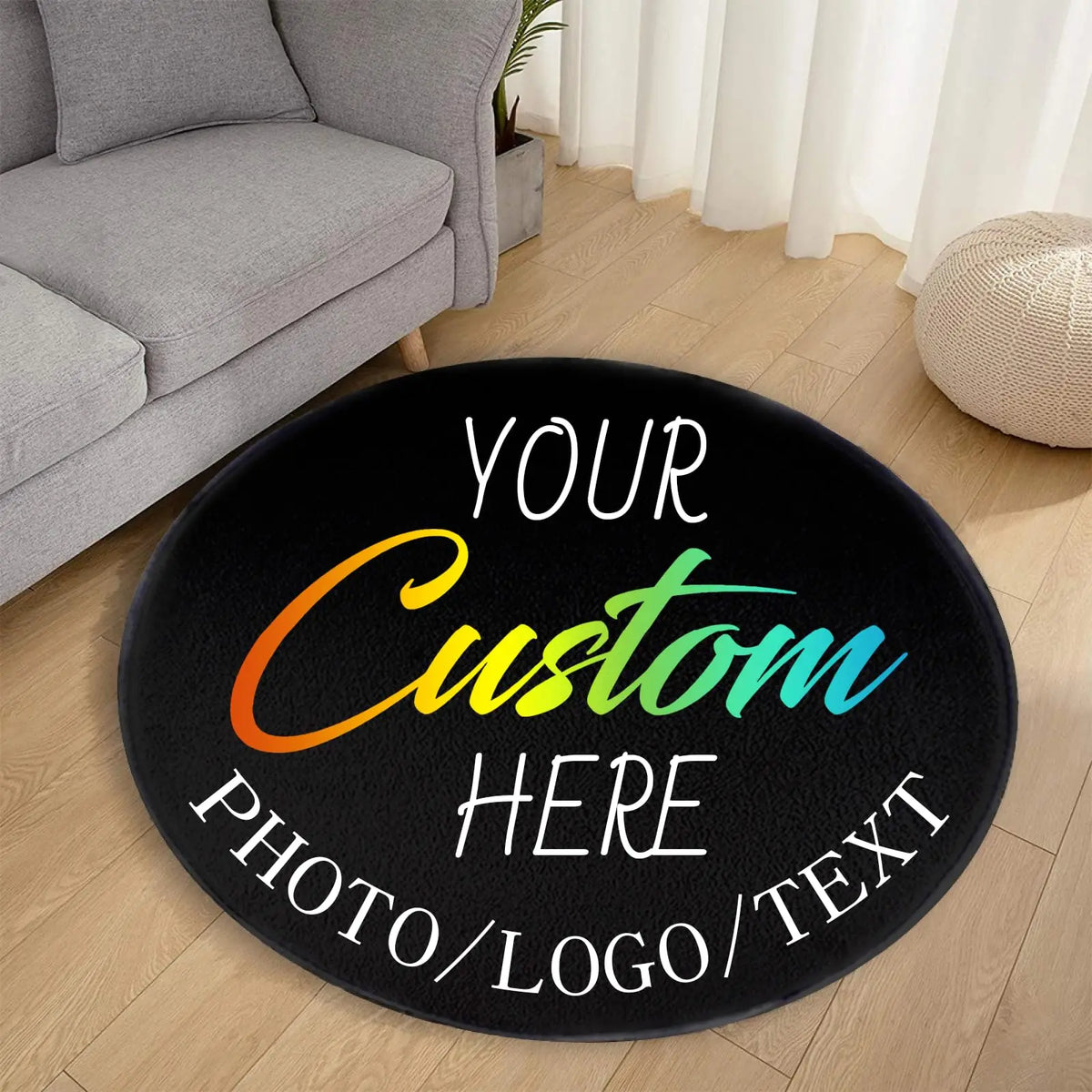 1PC Custom Photo Rug Round Personalized Rug With Photo Text Logo Soft Flannel Anti-Slip Customizable Rug For Halloween Decor