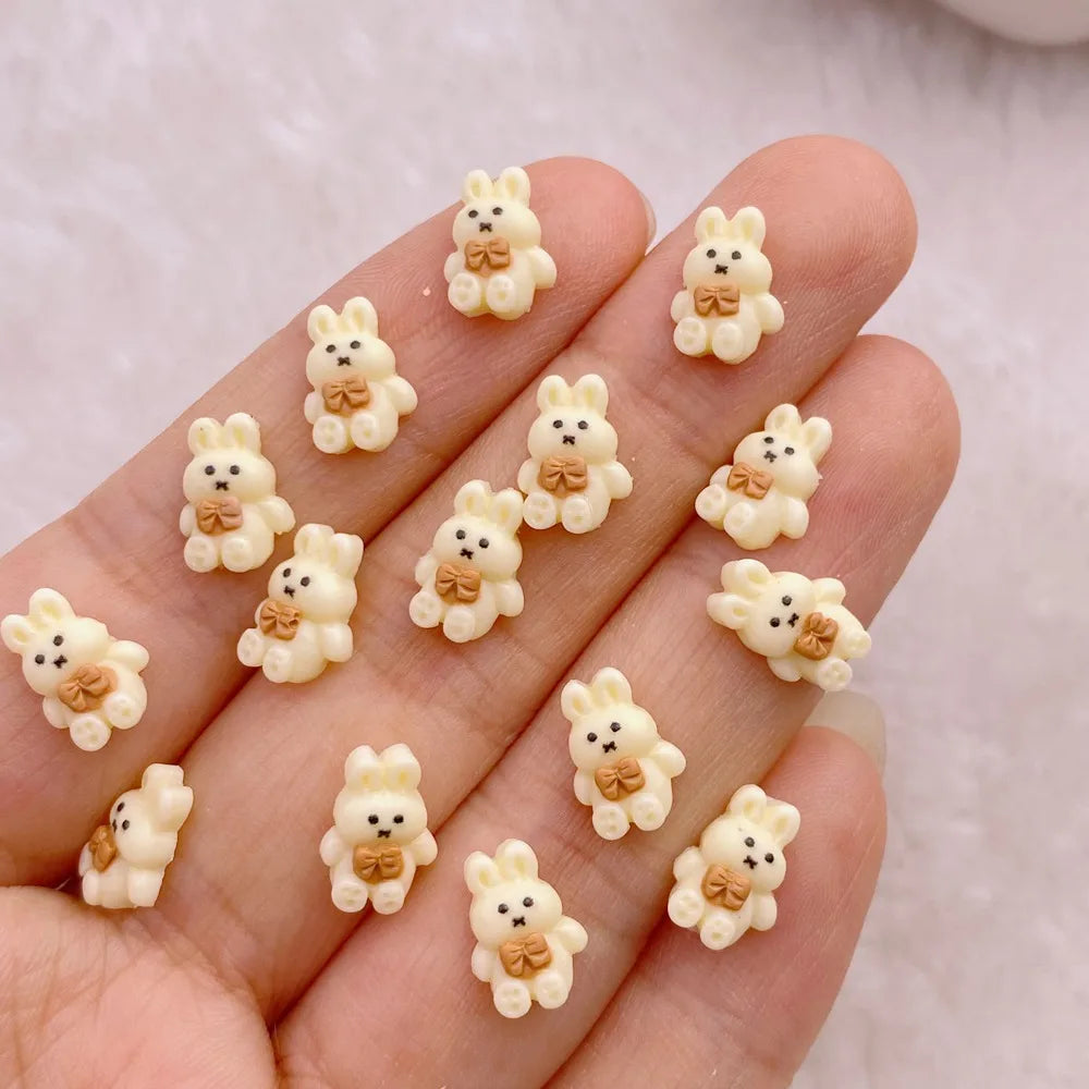 50 pieces mini cute cartoon popsicles, bear, rabbit series nail art charm flat bottom 3D nail decoration DIY nail accessories