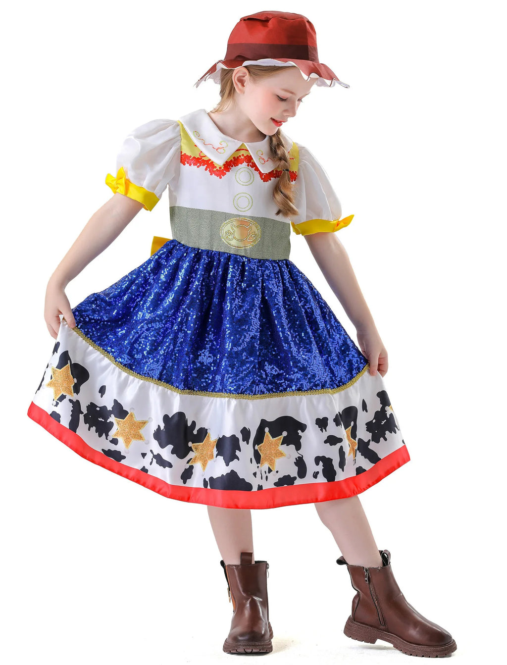 Girl Jessie Dress Kids Yellow Blue Cowgirl Cosplay Costume Kids Fancy Party Outfit Halloween Christmas Gift