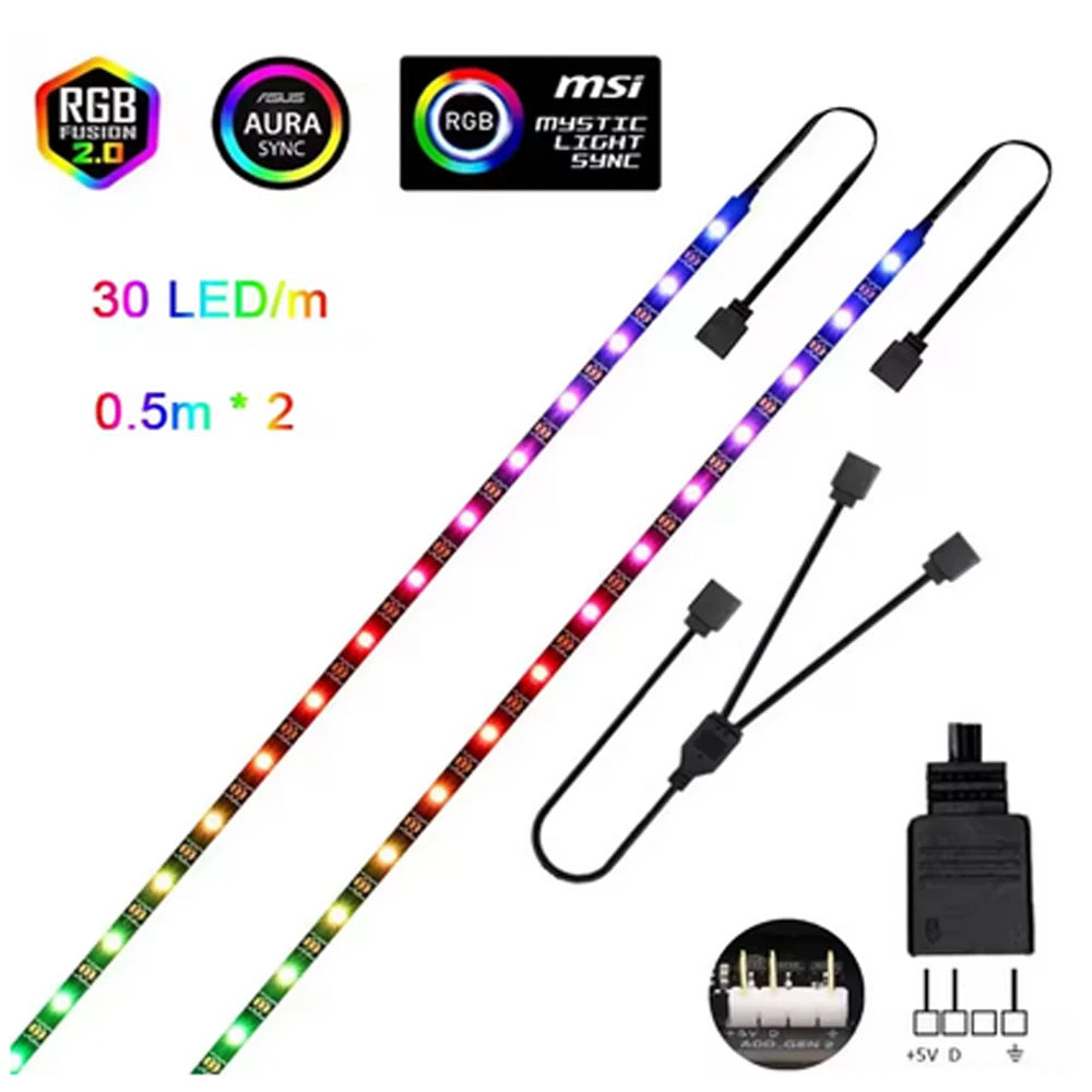 Addressable Rainbow PC Digital WS2812b LED Strip Light for 5V 3pin ARGB Header PC Case Asus Aura Sync RGBIC Fusion MSI Mystic