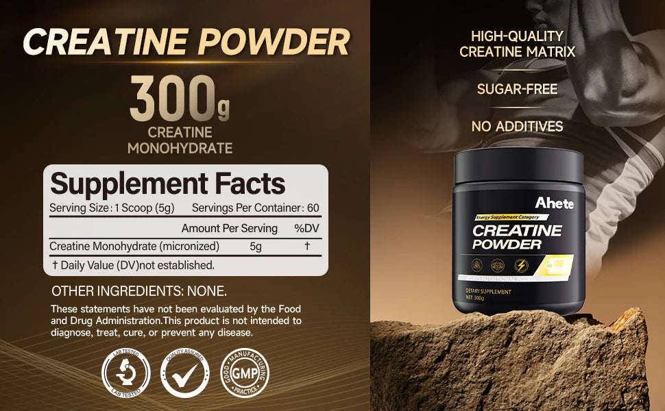 Ahete Fast-Absorbing Creatine Powder, Superior Mixability & Uptake, Supports ATP Energy, Sugar & Additive-Free