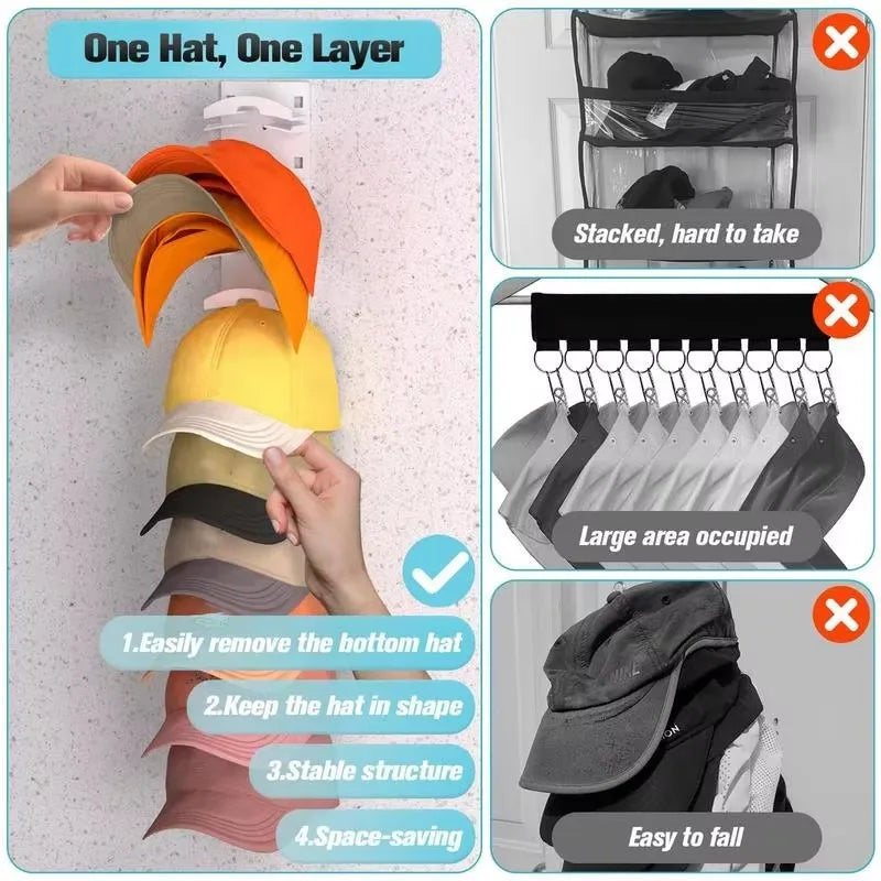 10-slot Wall-mounted Hat Rack,  Drilling Required, Hat Rack for Baseball Caps, Wardrobe Storage, Space-saving