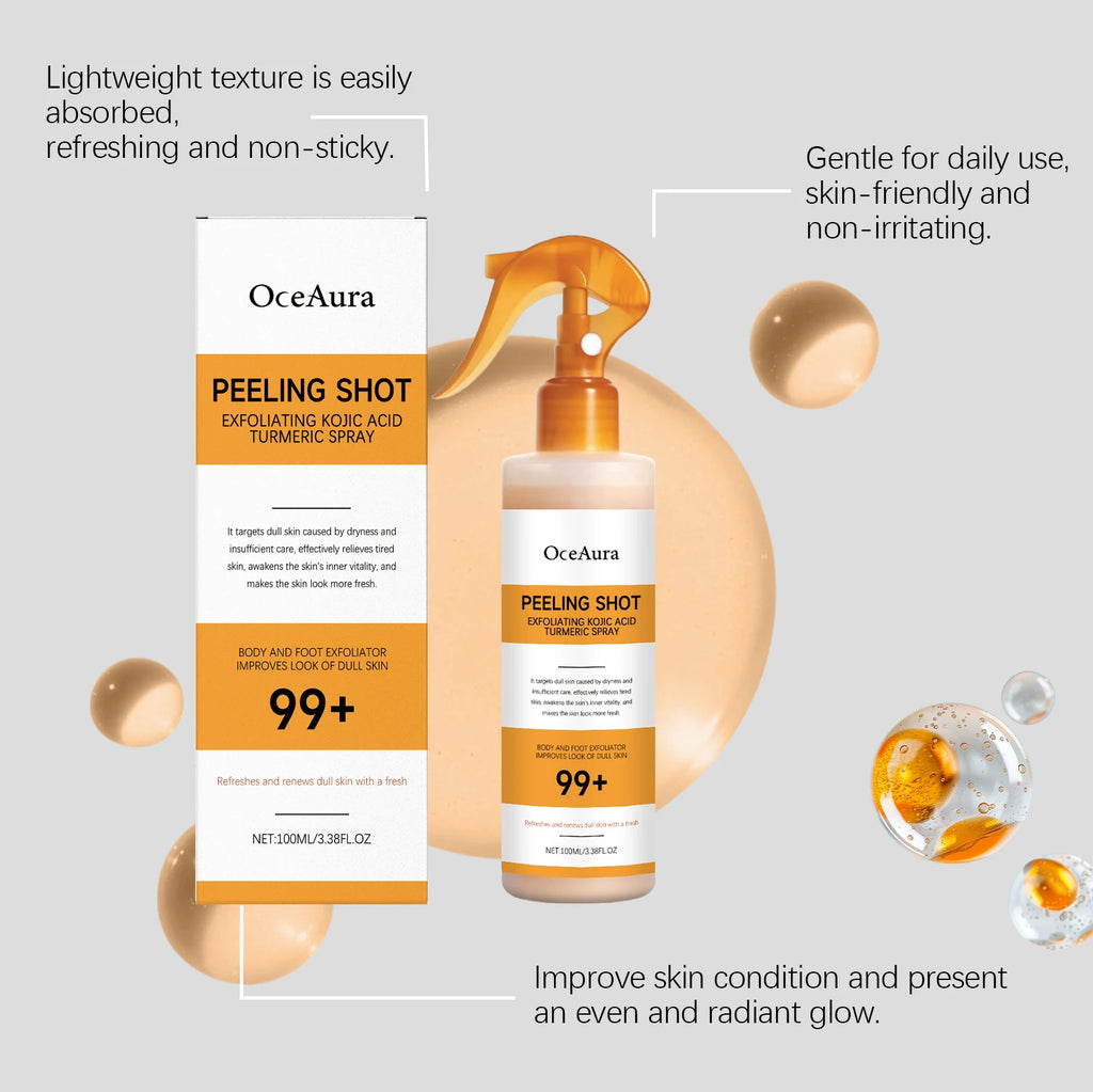 Exfoliating Peeling Spray Kojic Acid Turmeric Remove Dead Skin Brighten Complexion Smooth Skin Texture Gentle Exfoliating Spray