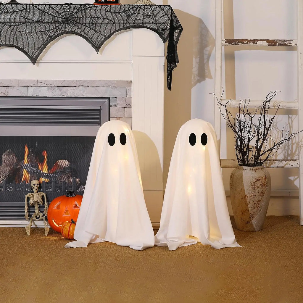 Halloween Ghost Decor with String Lights, 2 Pack - Haunted Hanging Ghosts for Home Party Table Room Kitchen Halloween