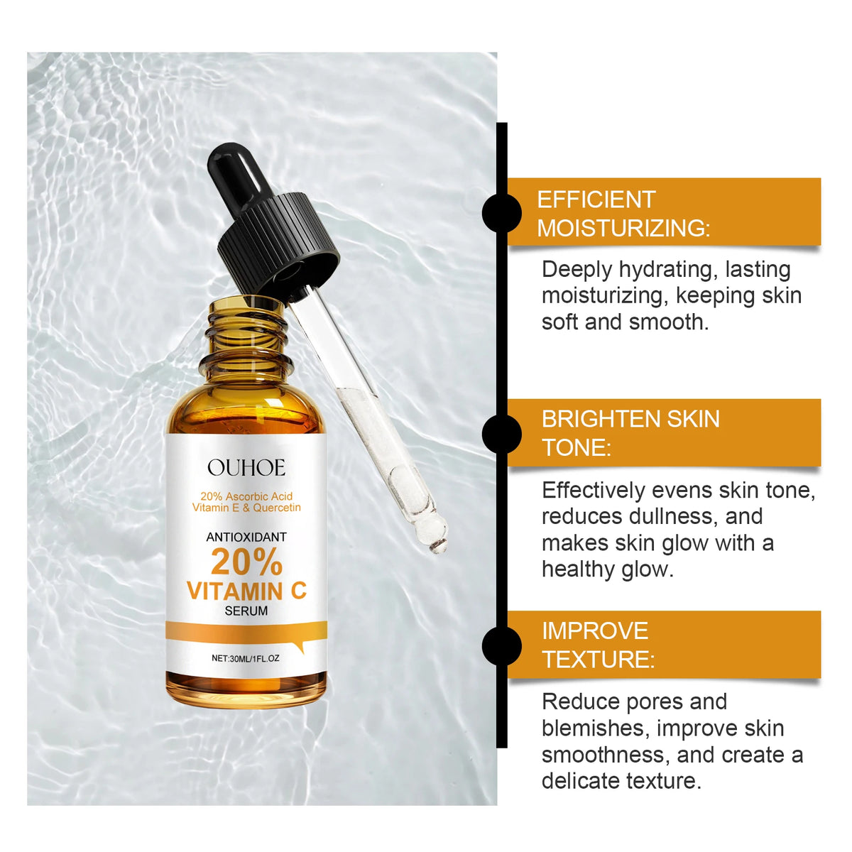 Vitamin C Facial Serum Anti-Aging Deep Hydrating Fades Fine Wrinkles Brightening Moisturizing Repair Nourishing Skin Care Essence