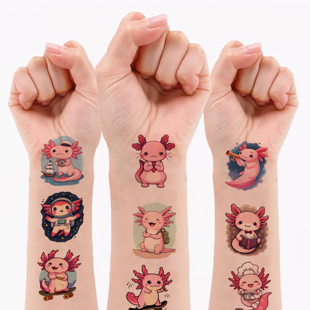 54pcs Temporary Tattoo Cartoon Axolotl Waterproof Long-lasting Body Stickers Cute Axolotl Cartoon For Arms