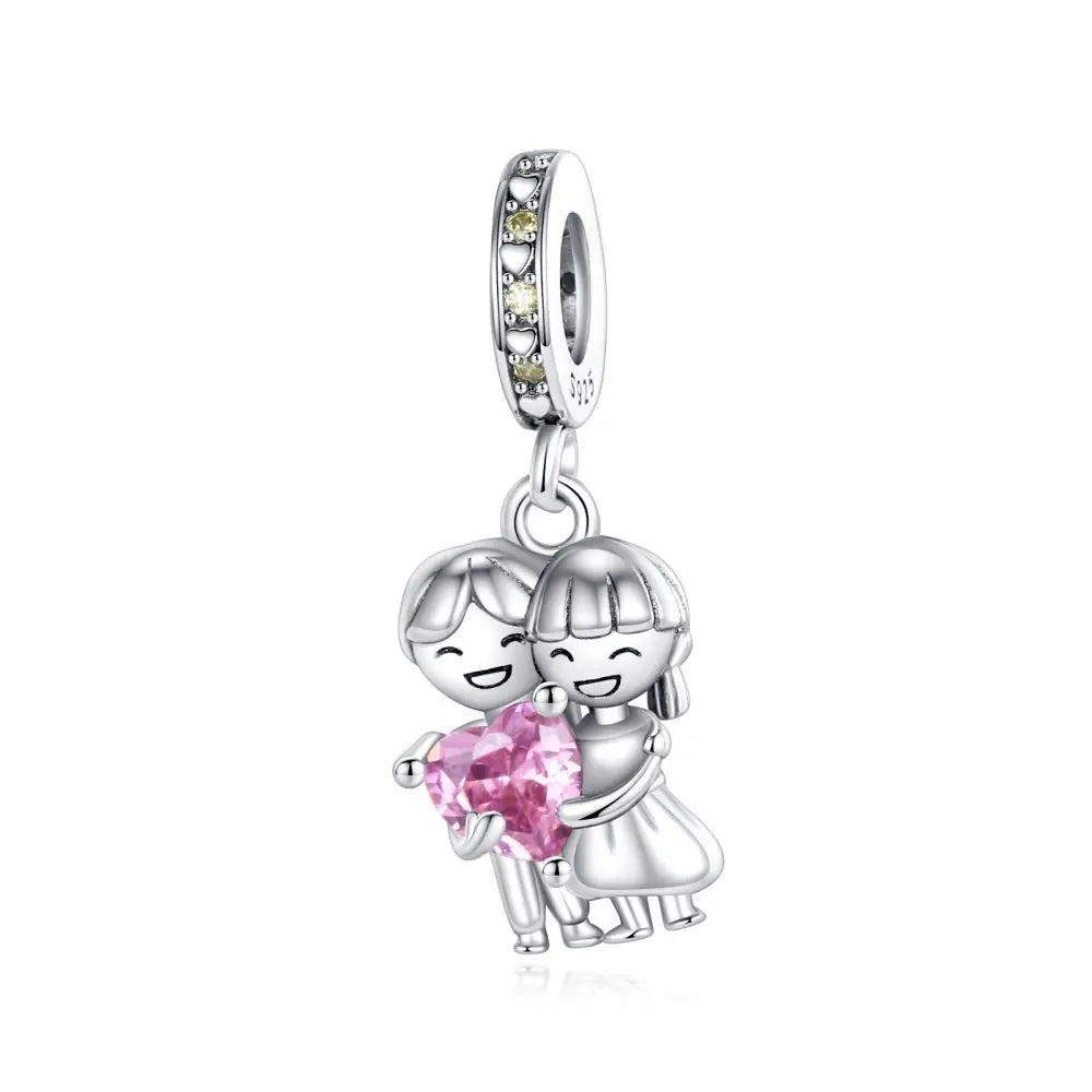Exquisite 925 Sterling Silver Cute Dinosaur Turtle and Rabbit Couple Heart Charm Fit DIY Bracelet Necklace Casual Matching Gifts