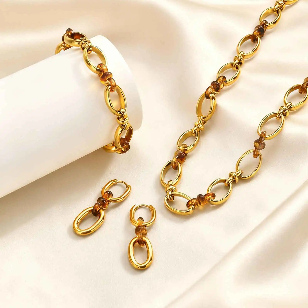 Exquisite Resin U-shaped Earrings for Women, Stainless Steel Geometric Drop Earrings, Fashion Luxury Jewelry Sets Party Daily