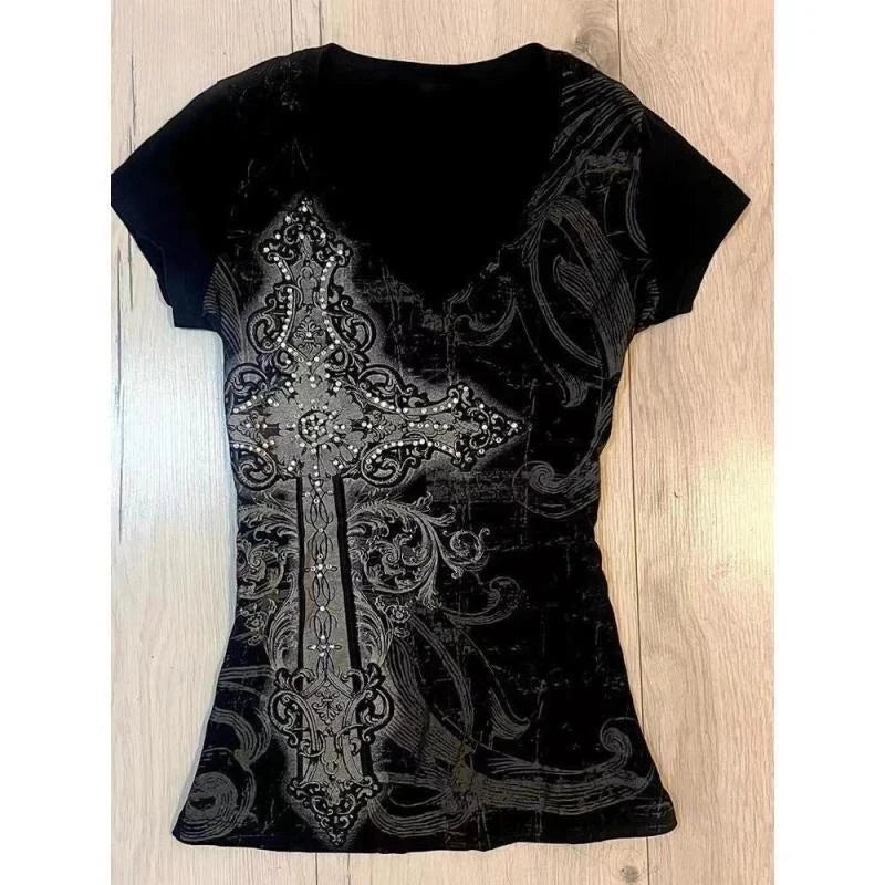 2026 American Vintage T-shirts Women Short Sleeve Retro Bodycon Y2k Crop Top Office Lady Korean Fashion Harajuku Subculture Tees