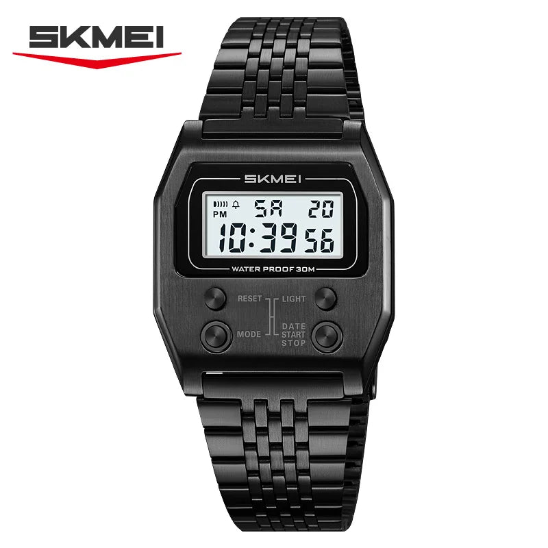 SKMEI 2460 Electronic Waterproof Digital Mens Wristwatches Stainless Steel Sport Luxury Retro LED Watch for Men Reloj Hombre
