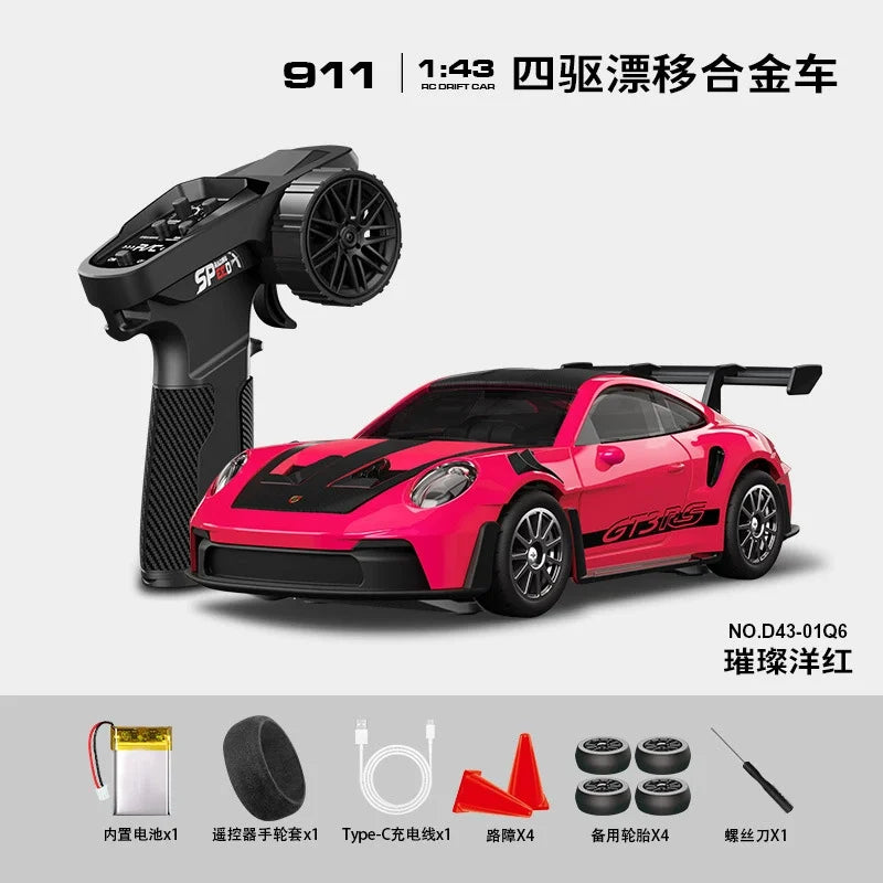 1:43 Scale RC 4WD Drift Alloy Car with Gyro Remote Control Toy for Boys Children's Christmas And Halloween Gifts