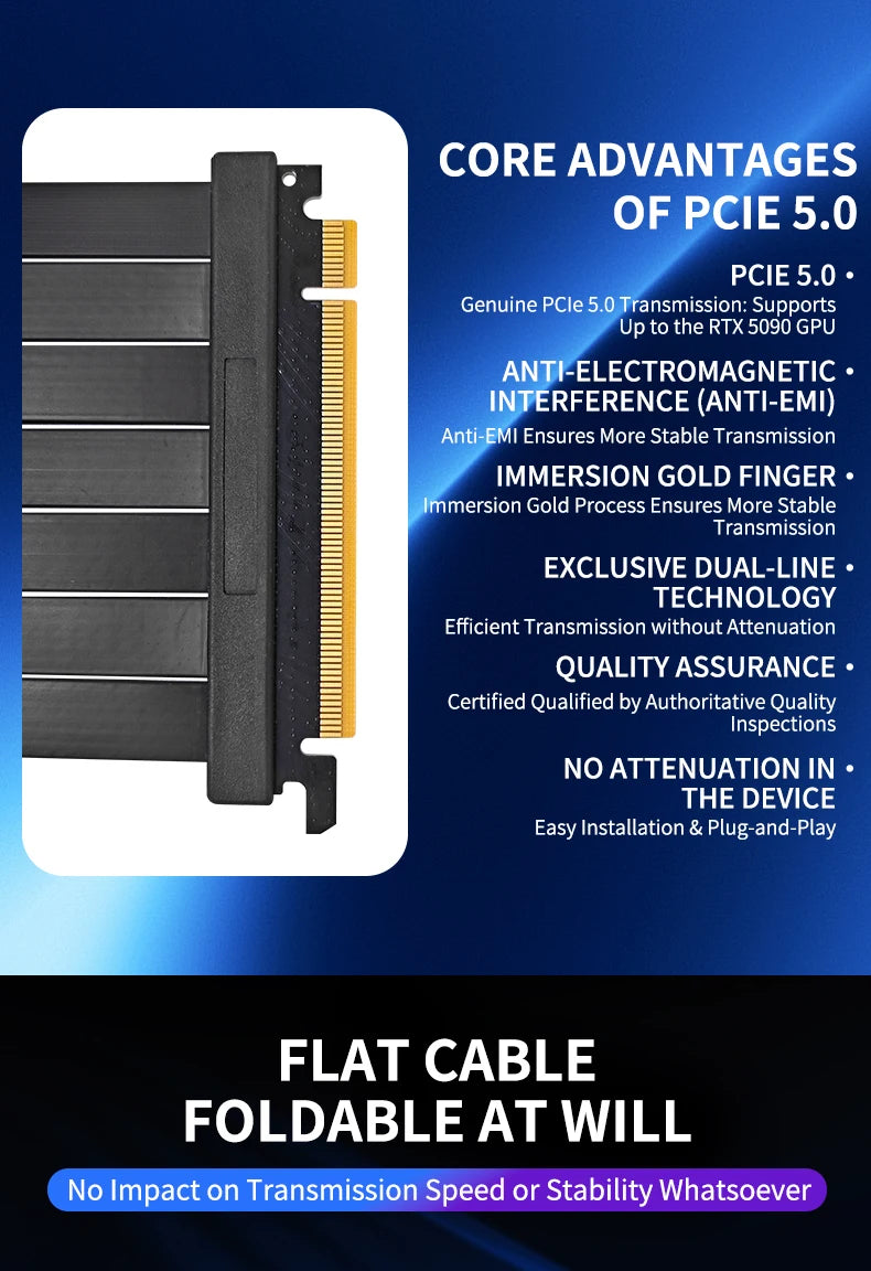 UPSIREN PCI-E 5.0 X16 GPU Extension Cable,Cable length 200mm/Gold-plated process/Suitable for 50 series graphics cards