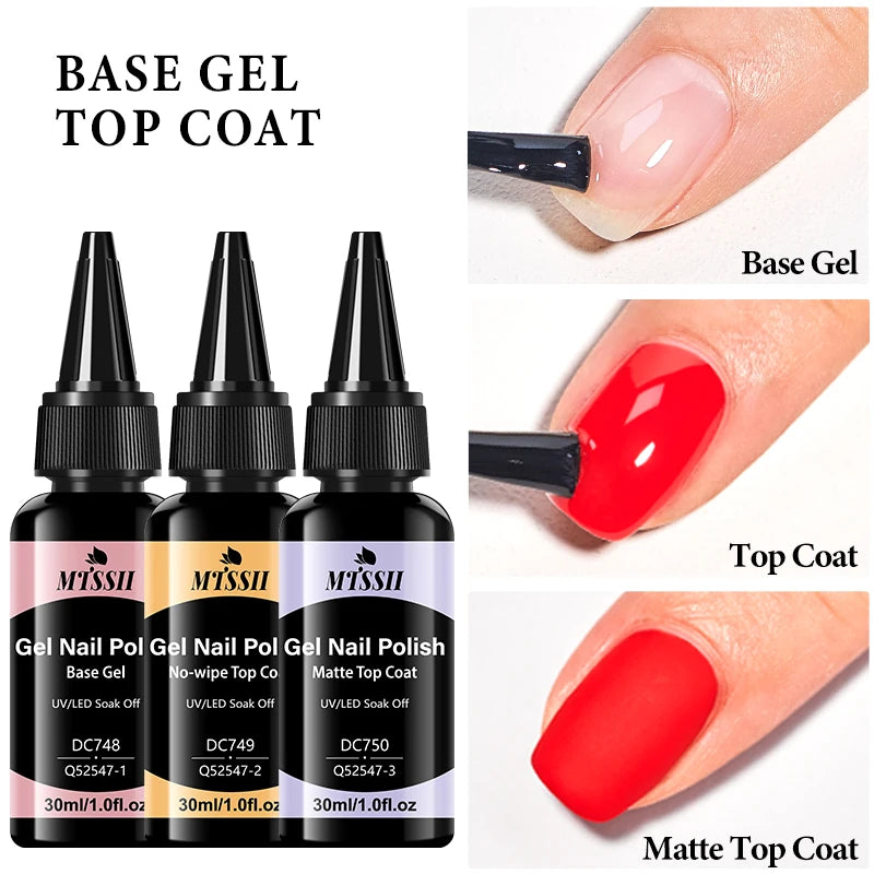2/3pcs 30ml No Wipe Top Coat Base Coat Matte Top Coat Gel Nail Polish Set Shine Finish Long Lasting Nail Art Functional Gel DIY