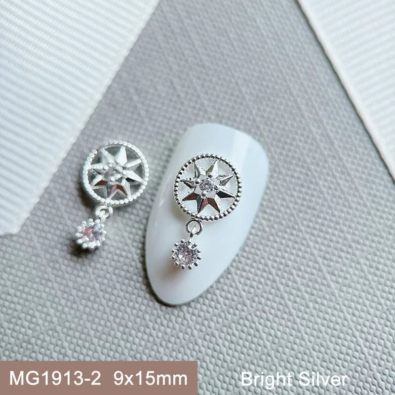 10pcs 3D Luxury Nail Art Charms Zircon Metal Star And Flower Decorations Starlight Jewelry Accessories for Manicure Supplies