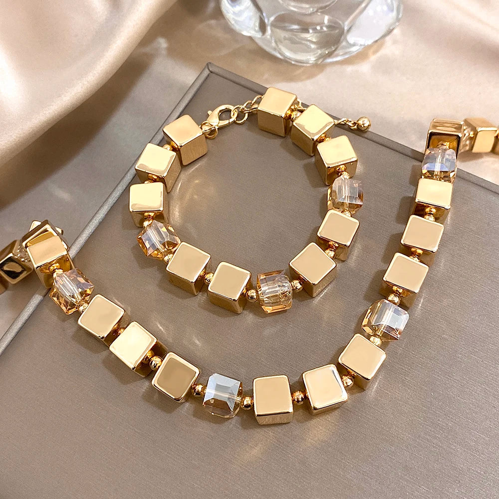 Greatera Three-dimensional Geometry Acrylic Beads Bangle Necklace For Women Men Charm Handmade Cubic Zircon Filled Jewelry Cool