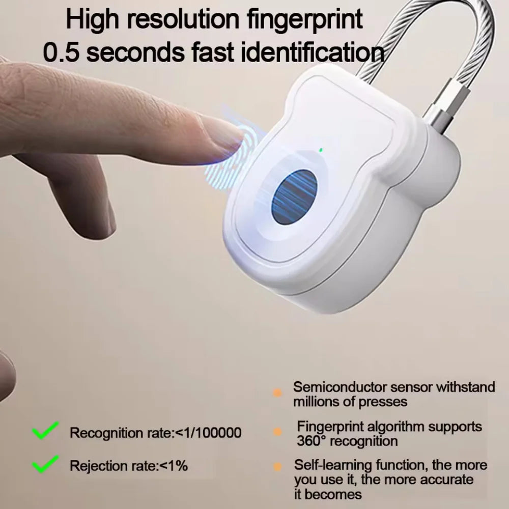 Smart Fingerprint Padlock Outdoor Luggage Fingerprint Lock Keyless USB Charging Door Lock 0.5sec Unlock Portable Anti-theft Lock